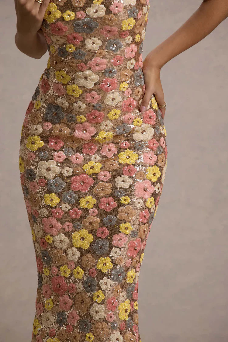 Floramira Geblümtes Maxikleid mit Pailletten