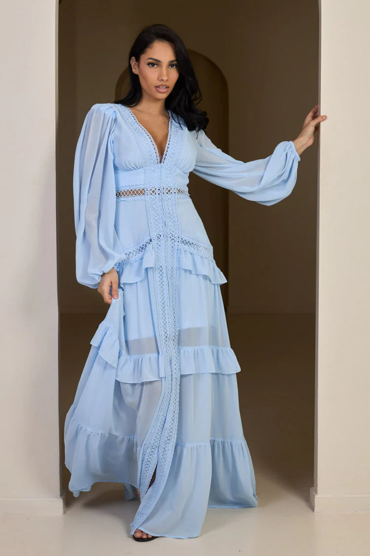 Premium Maxikleid mit Rüschen und Spitze
