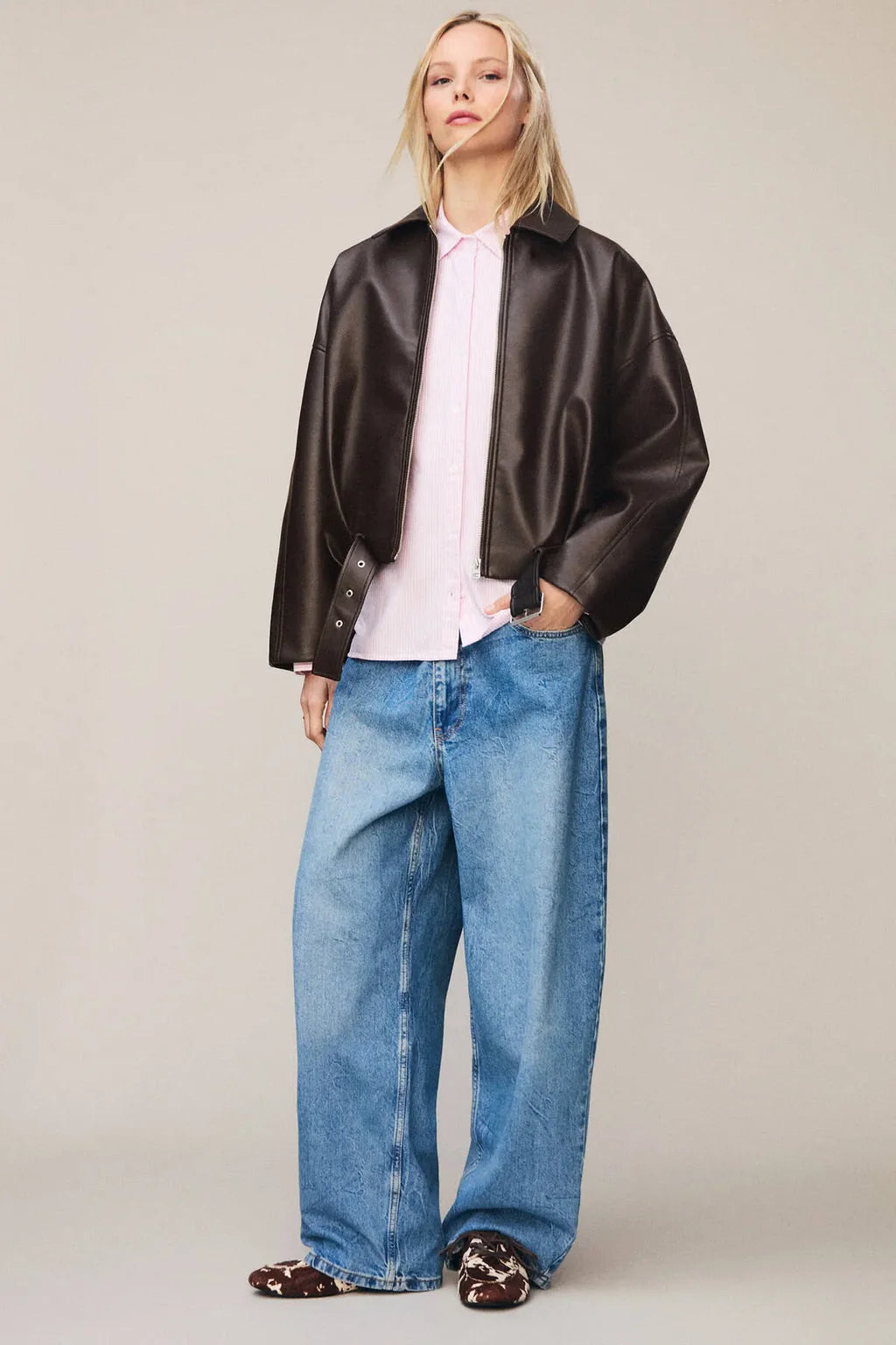 Lina – Oversize Lederjacke