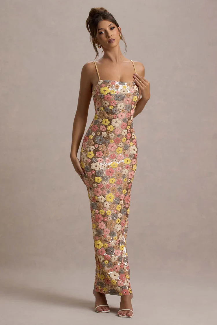 Floramira Geblümtes Maxikleid mit Pailletten