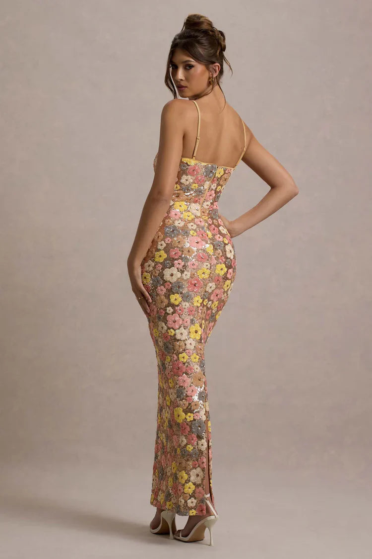 Floramira Geblümtes Maxikleid mit Pailletten