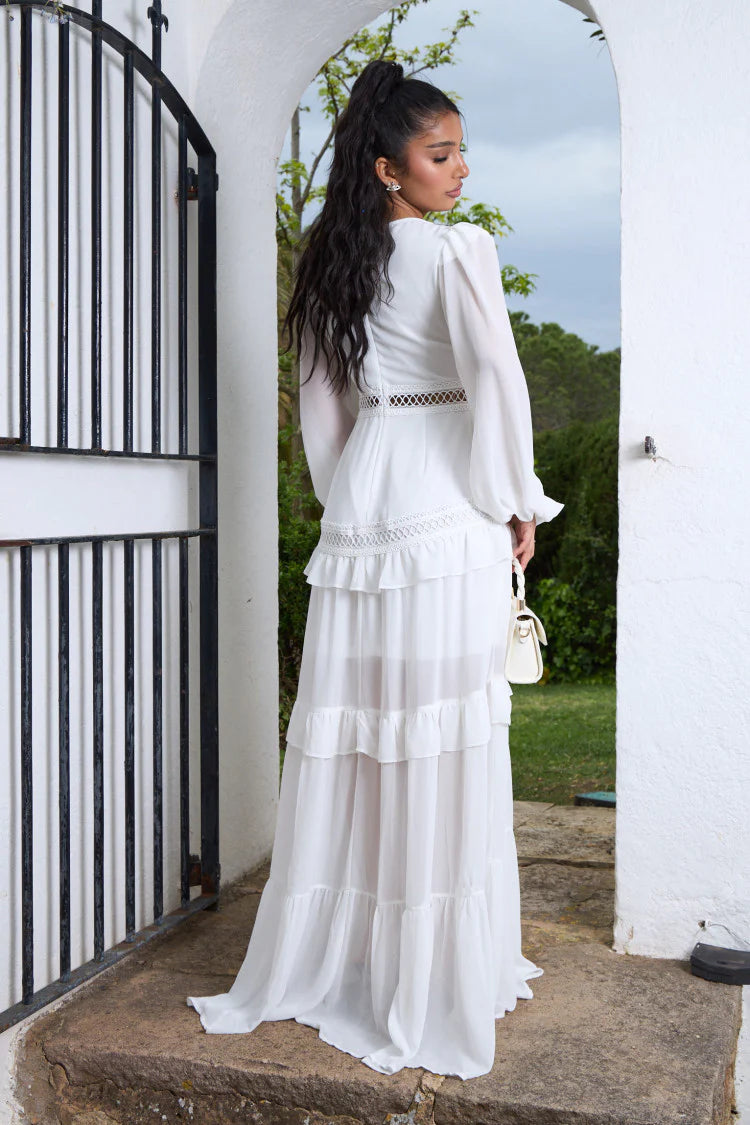 Premium Maxikleid mit Rüschen und Spitze