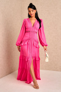 Premium Maxikleid mit Rüschen und Spitze